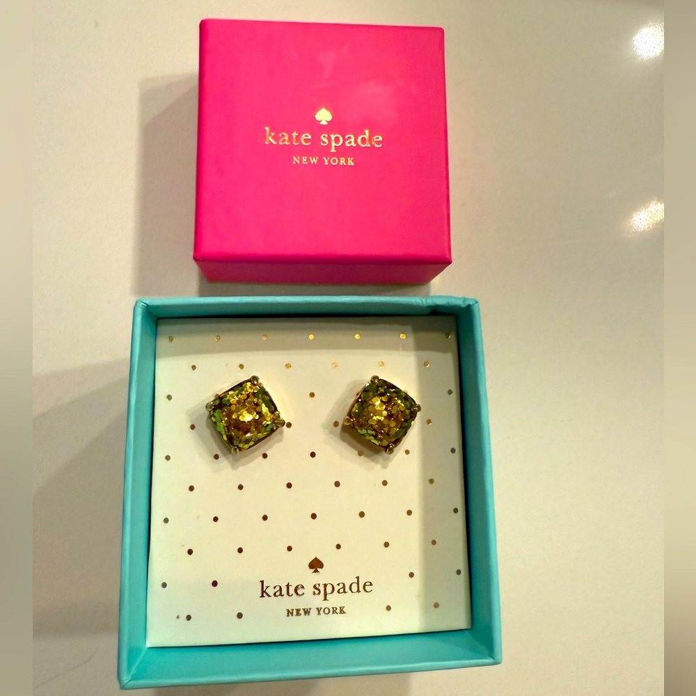 NIB Kate Spade gold glitter earrings